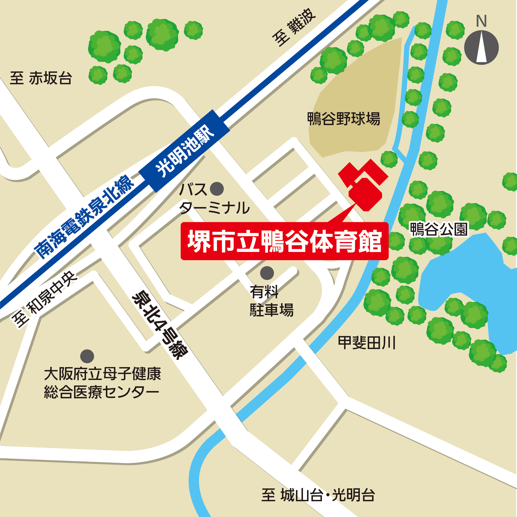 堺市立鴨谷体育館・鴨谷野球場地図